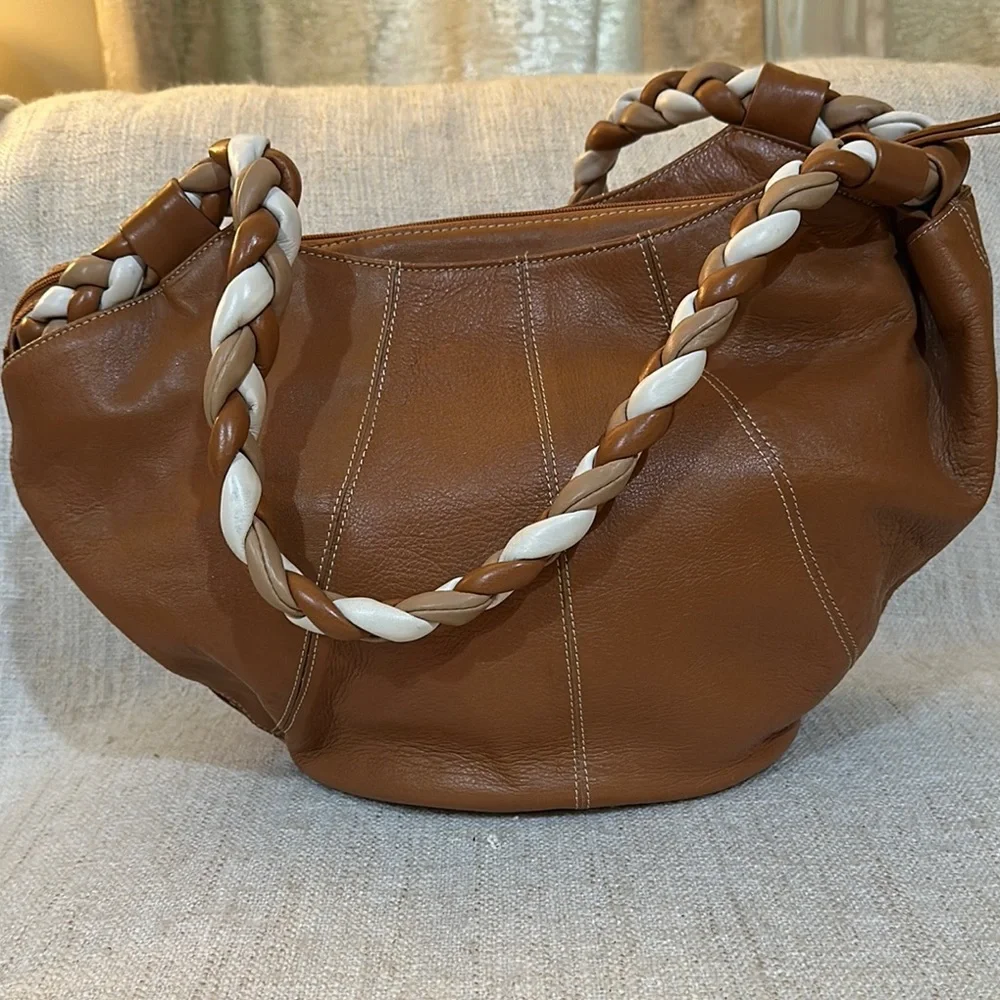 Aqua Madonna Tan and Cream Hobo Bag